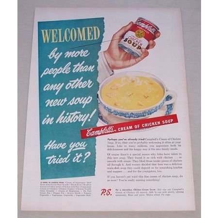 1950 Campbell's Cream of Chicken Soup Color Print Ad