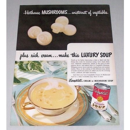 1946 Campbell's Cream Of Mushroom Soup Color Print Ad