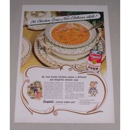 1949 Campbell's Chicken Gumbo Soup Color Print Ad
