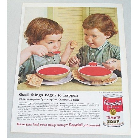 1960 Campbell's Tomato Soup Color Print Ad - Grow Up On Soup
