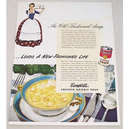 1947 Campbell's Chicken Noodle Soup Color Print Ad