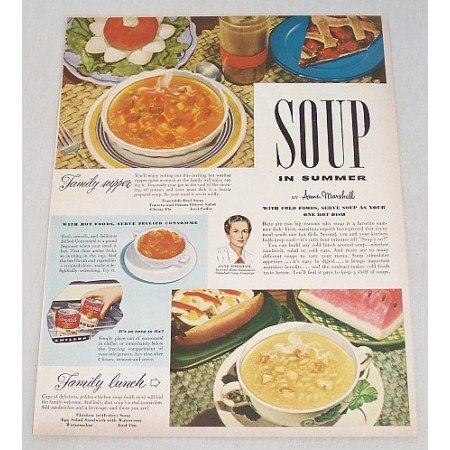 1949 Campbell's Consomme Soup Color Print Ad - Soup In Summer