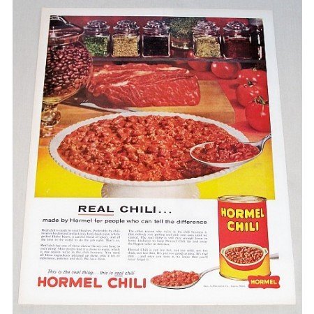 1960 Hormel Chili Color Print Ad - Real Chili