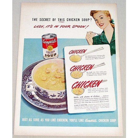 1947 Campbell's Chicken Soup Color Print Ad - Its In Your Spoon