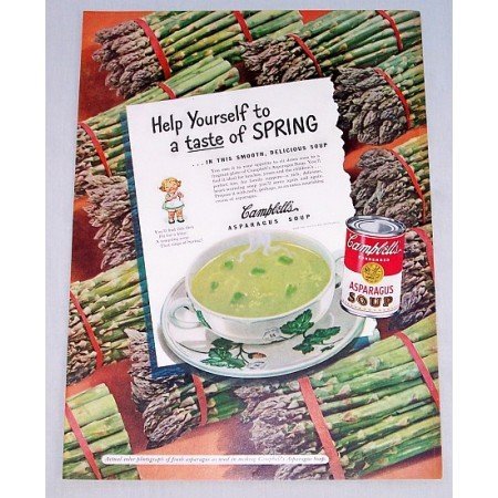 1948 Campbell's Asparagus Soup Color Print Ad - Taste Of Spring