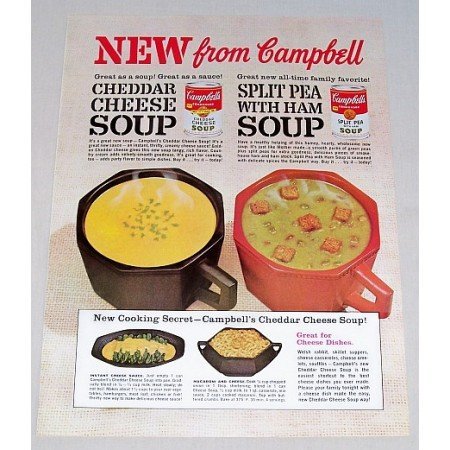 1962 Campbell's Cheddar Cheese Split Pea Soup Color Print Ad