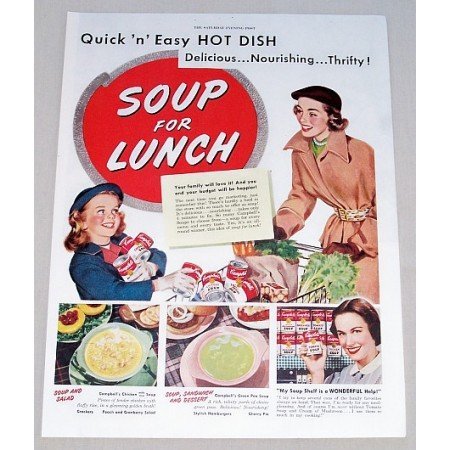 1952 Campbell's Soup Color Print Ad - Soup For Lunch