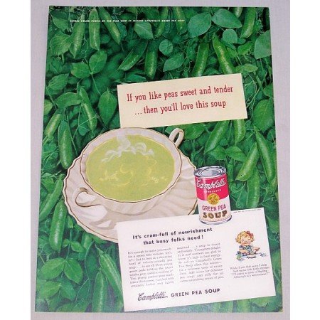 1948 Campbell's Green Pea Soup Color Print Ad