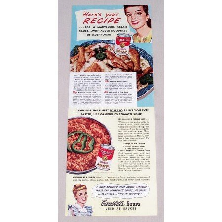 1949 Campbell's Soups Sausage Casserole Recipe Color Print Ad