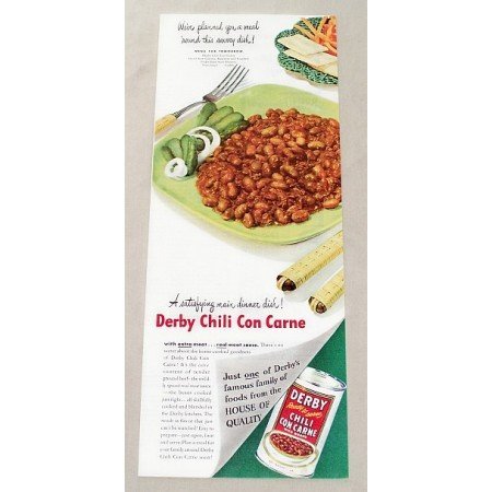 1947 Derby Chili Con Carne Color Print Ad - Main Dinner Dish