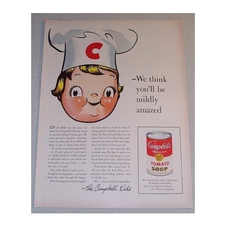 1955 Campbell's Tomato Soup Campbell's Kid Art Color Print Ad - You'll Be Mildly Amazed