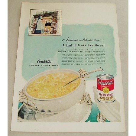 1948 Campbell's Chicken Noodle Soup Color Print Ad - Colonial Times