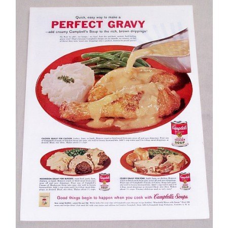1960 Campbell's Cream of Chicken Soup Color Print Ad - Perfect Gravy