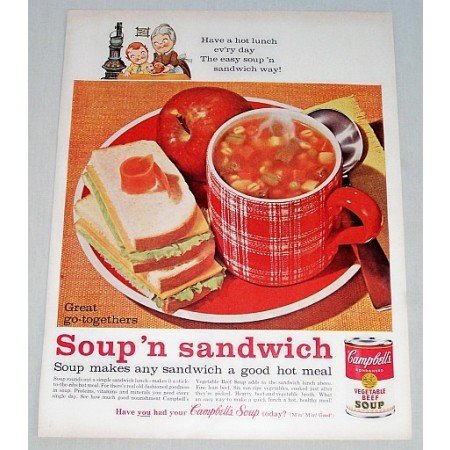 1961 Campbells Veg Beef Soup Color Print Ad - Go Togethers