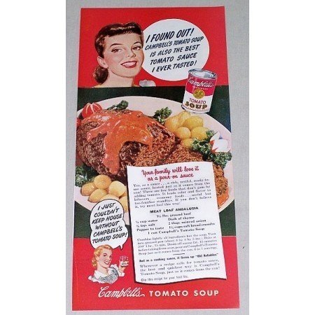 1949 Campbell's Tomato Soup Meatloaf Recipe Color Print Ad