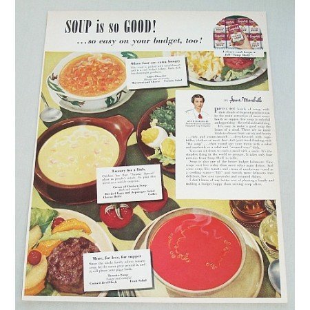1949 Campbell's Tomato Soup Color Print Ad - Soup So Good