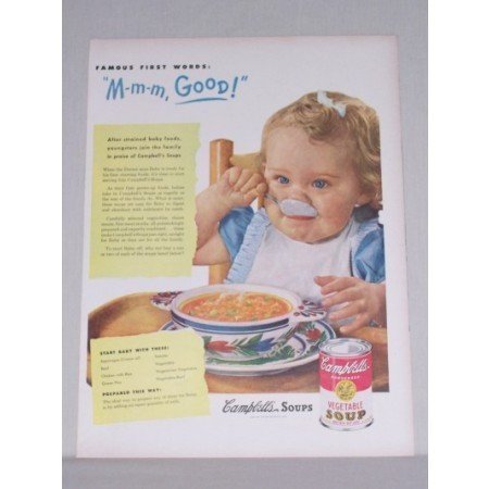 1950 Campbell's Vegetable Soup Color Print Ad - Mmm Good