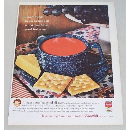 1961 Campbell's Vegetable Beef Soup Cheese Crackers Color Print Ad