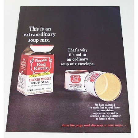 1963 Campbell's Red Kettle Chicken Noodle Soup Mix Color Print Ad