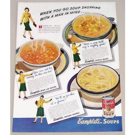 1942 Campbell's Chicken Noodle Soup Color Print Ad - Soup Shopping