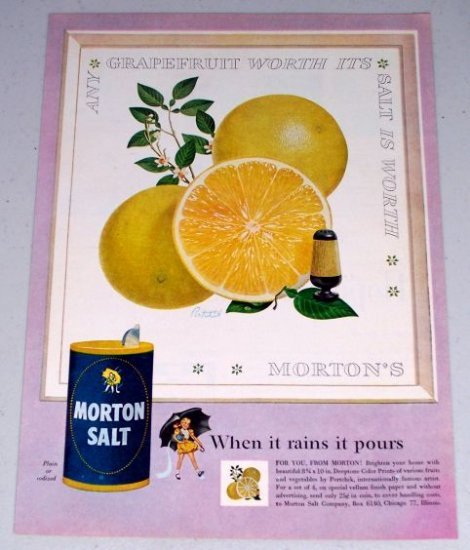 1954 Morton Salt Grapefruit Art Color Print Ad