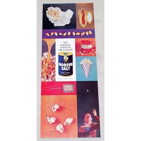 1960 Morton Salt Color Print Ad - Any Popcorn Worth....
