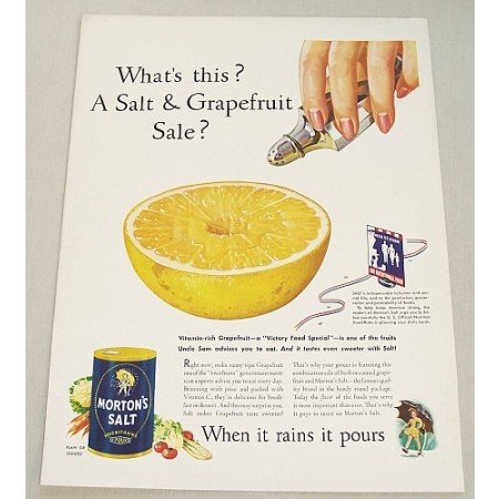 1943 Morton's Salt Color Art Print Ad - Salt & Grapefruit Sale?