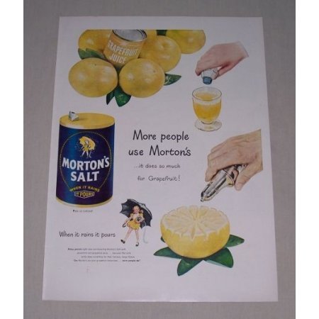 1949 Morton's Salt Grapefruit Fruit Art Color Print Ad