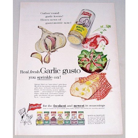 1957 French's Garlic Salt Art Color Print Ad - Garlic Gusto