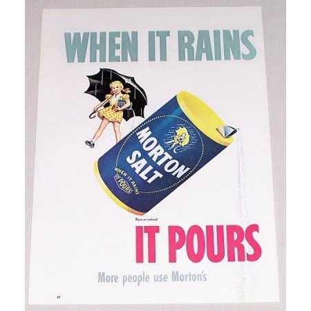 1952 Morton Salt Color Art Print Ad - When It Rains It Pours