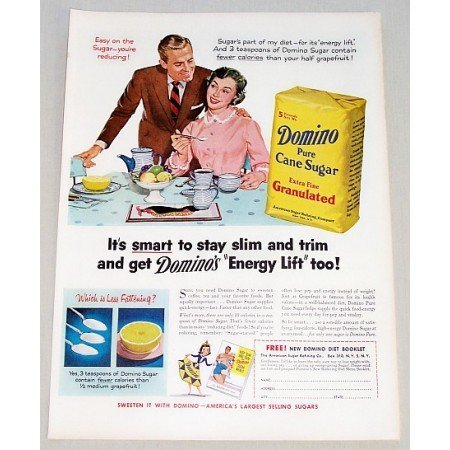 1955 Domino Pure Cane Sugar Color Art Print Ad - Domino's Energy Lift