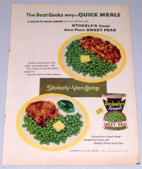 1955 Stokely's Finest Sweet Peas Color Food Print Ad