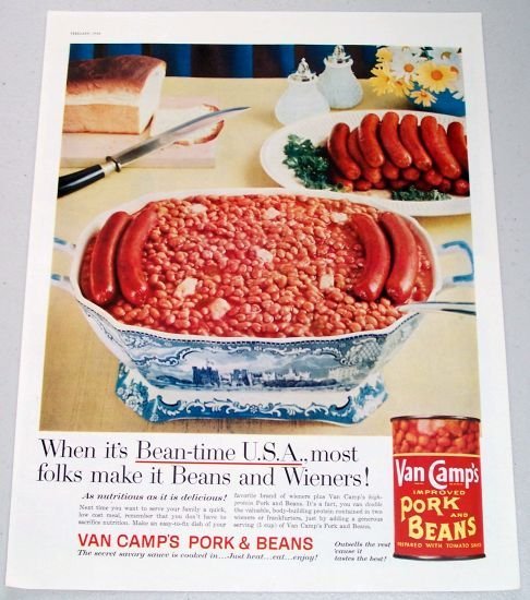 1958 Van Camps Pork and Beans Color Print Ad - Bean-Time USA