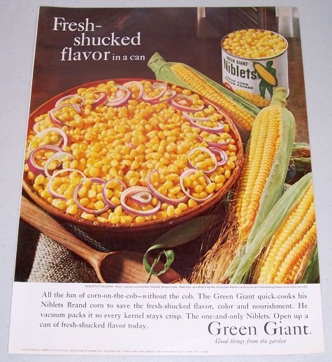 1960 Green Giant Niblets Whole Kernal Corn Color Print Ad