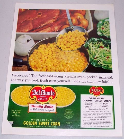 1960 Del Monte Golden Sweet Corn Color Print Ad