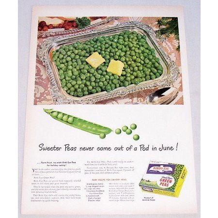 1948 Birds Eye Green Peas Color Print Ad - Pod In June