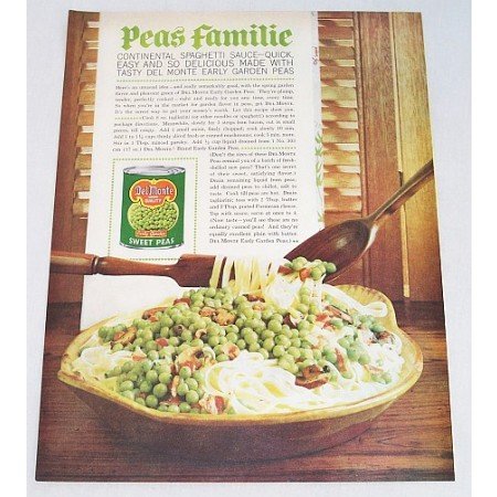 1961 Del Monte Sweet Peas Spaghetti Recipe Color Print Ad