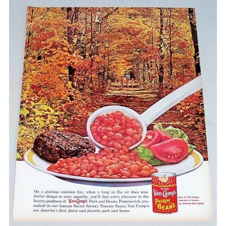1963 Van Camp's Pork and Beans Color Print Ad - Autumn Day