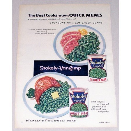 1955 Stokely's Green Beans Peas Color Print Ad - Quick Meals