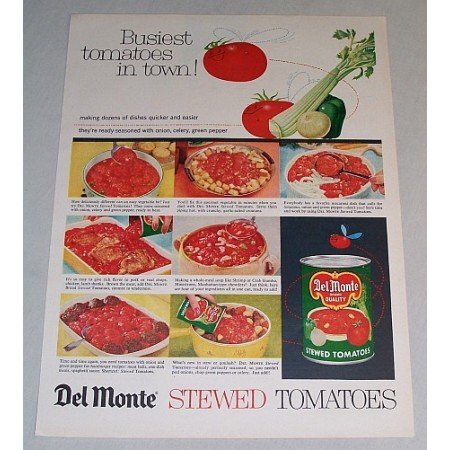 1958 Del Monte Stewed Tomatoes Color Print Ad - Busiest Tomato
