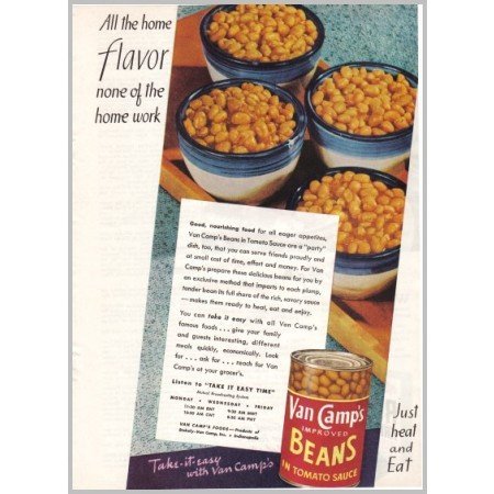1945 Van Camp's Beans Color Print Ad - All The Home Flavor