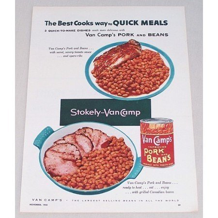 1954 Van Camp's Pork and Beans Color Print Ad - Quick Meals