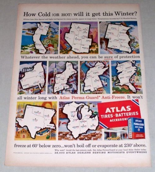 1953 Atlas Tires Batteries Accessories Color Print Ad