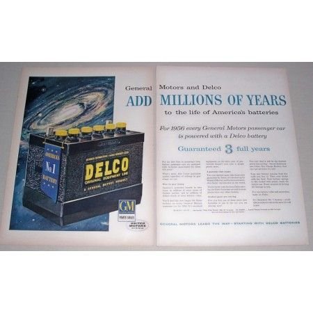 1955 Delco Equipment Line Battery Color 2 Page Print Ad