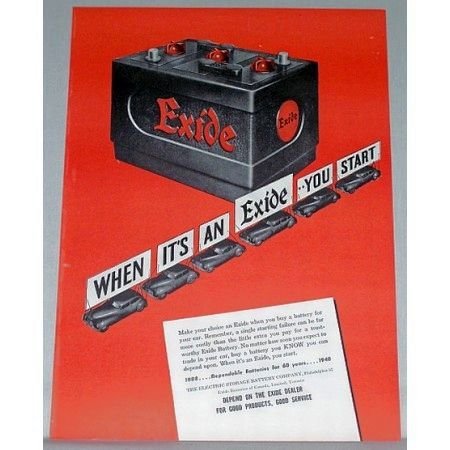 1948 Exide Battery Color Print Ad