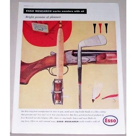 1957 Esso Research Golf Hunting Fishing Vintage Color Print Ad