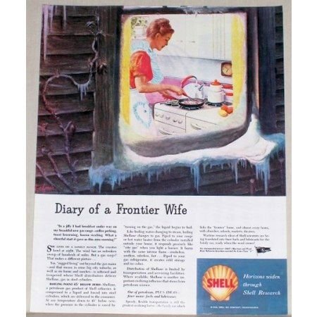 1945 Shell Research Vintage Color Print Ad - Diary Of A Frontier Wife