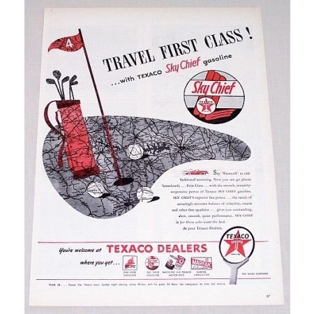 1946 Texaco Sky Chief Gasoline Golf Art Vintage Color Print Ad - Travel First Class