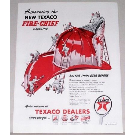 1946 Texaco Fire Chief Gas Firefighter Hat Art Vintage Color Print Ad