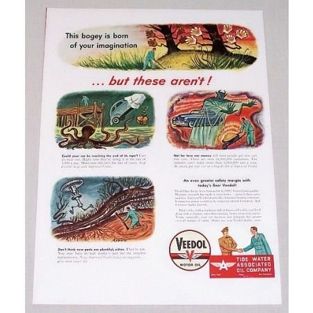 1946 Veedol Motor Oil Art Vintage Color Print Ad - This Bogey Is Born